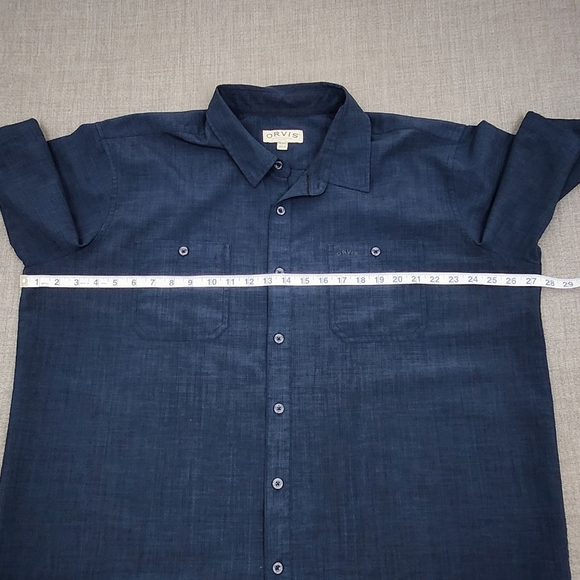 Orvis Polyester Summer Style Navy Blue Button Down Double Pocket Casual Shirts. - Picture 2 of 6